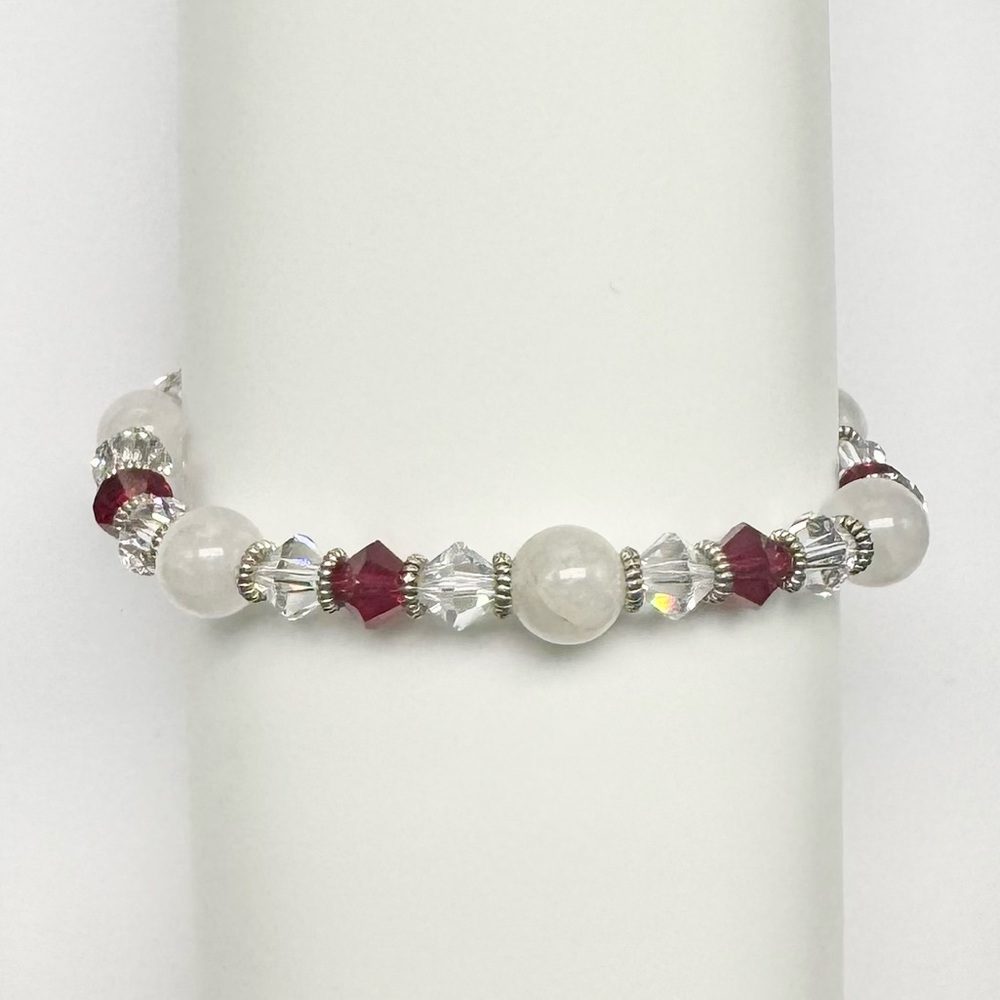 Elegant Quartz and Red Swarovski Crystal Bracelet - S/M